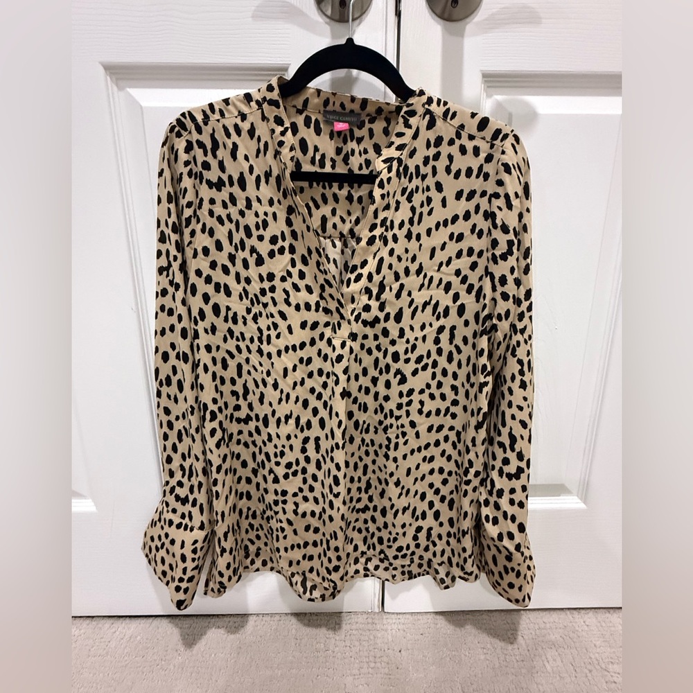 Vince Camuto Tan and Black Leopard Print Blouse